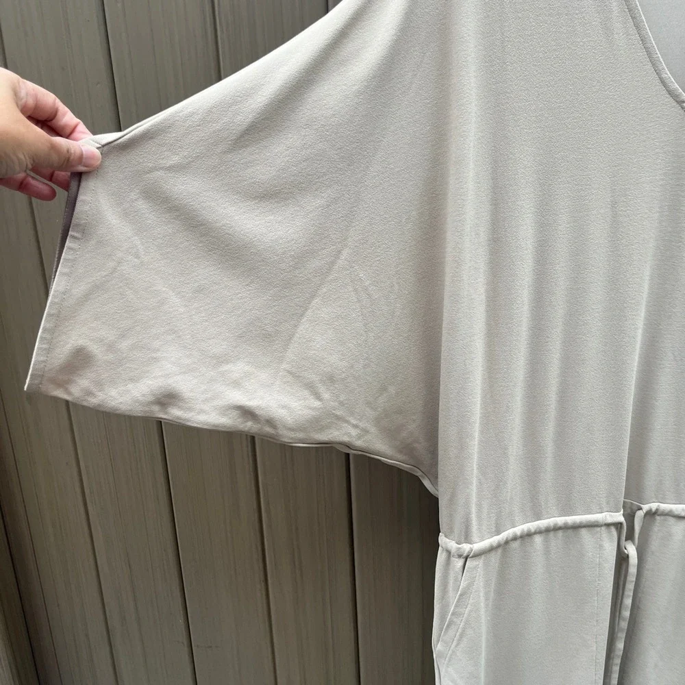 Lafayette 148 New York Drawstring Waist Dress Medium Beige V-Neck Dolman Pockets - Picture 5 of 12